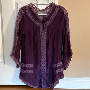 Solitaire Plum Lace Trim Blouse